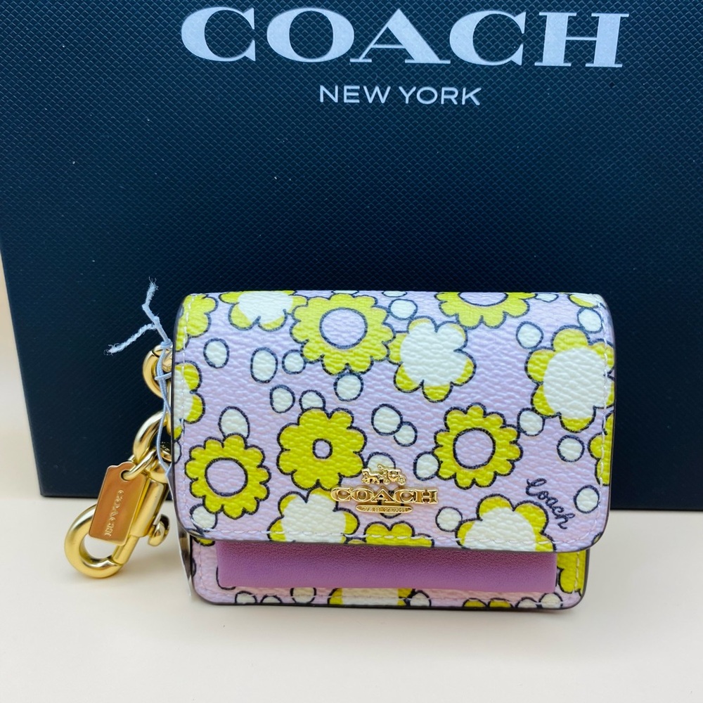 Coach Mini Klare Bag Charm with Blocked Floral Print Gold/Lilac Multi - Picture 1 of 8